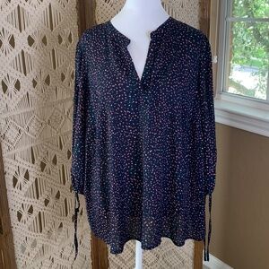 Collective‎ Concepts Blouse Top Womens Plus Size 1x Popover Artsy Dots V-Neck